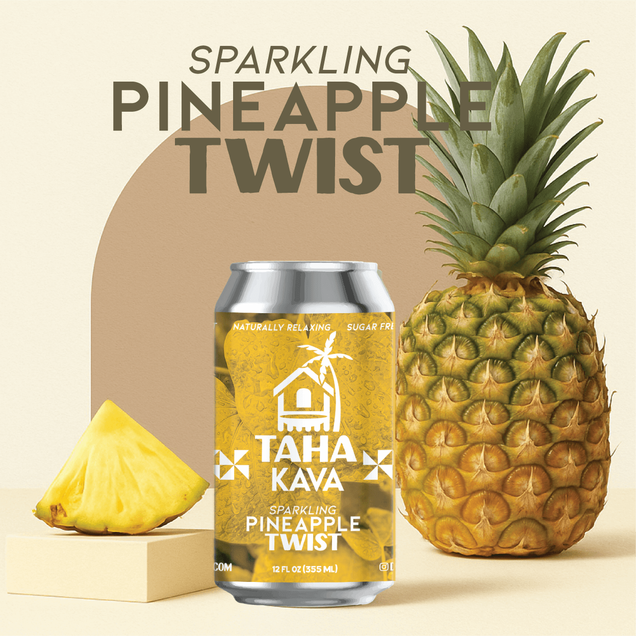 Pineapple Taha sparkling kava can with tropical fruit