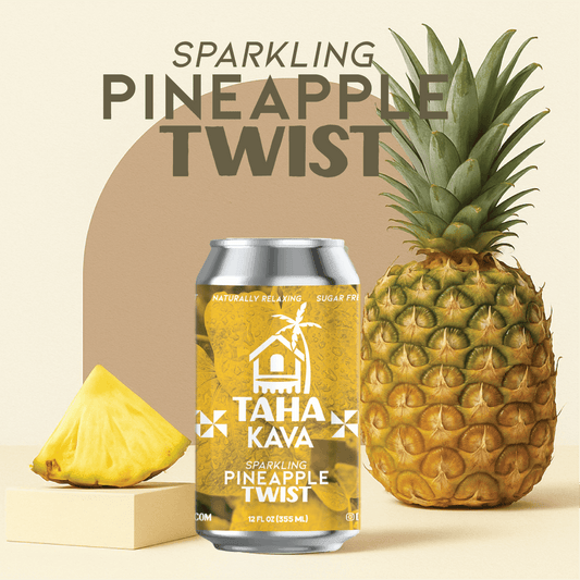 Pineapple Taha sparkling kava can with tropical fruit